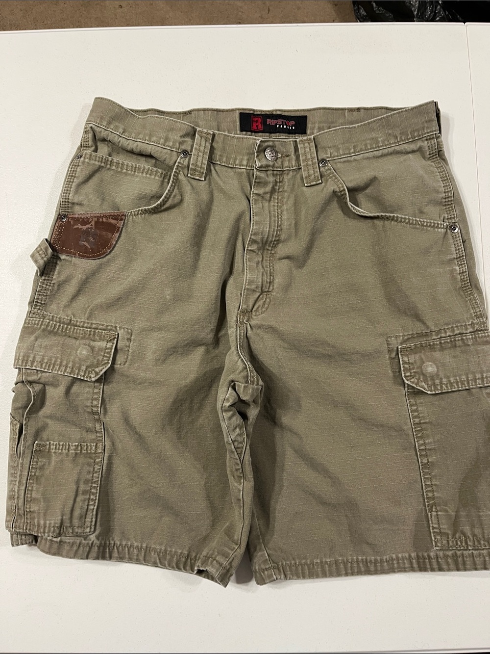 Wrangler Tan Men's Cargo Shorts with Leather Accent